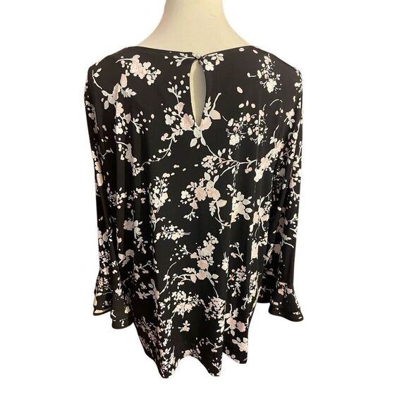 Karl Lagerfeld Women’s Black Multi-Color Floral Blouse With Trumpet Sleeves Size - Picture 3 of 13